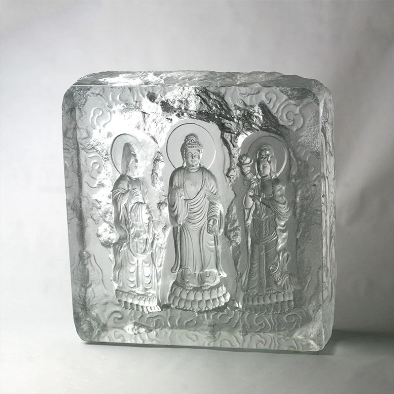 

Ancient glazed Buddha brick Western three saints glazed Buddha brick ornament, all kinds of glazed artworks
