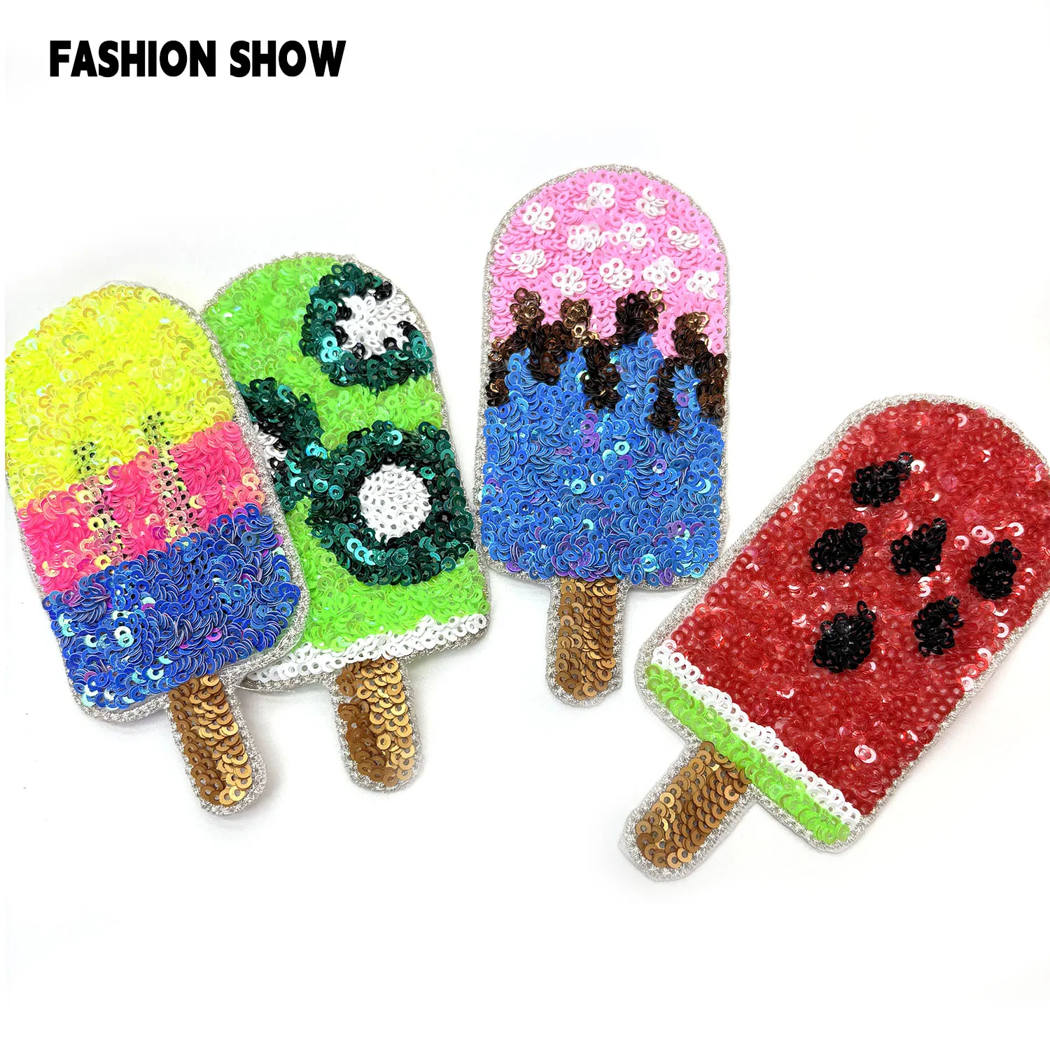 رقع تطريز بالترتر على شكل آيس كريم مخروط الثلج، رقع حجر الراين الإصلاح الساخن، يمكن كيها أو خياطةها يدويًا، إكسسوارات الملابس، ديكور DIY، البلوزات، القمصان، القبعات، الإصلاح