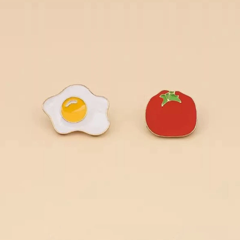 Lovely couple egg brooch, tomato egg brooch, women's handbag badge, tomato enamel label pin