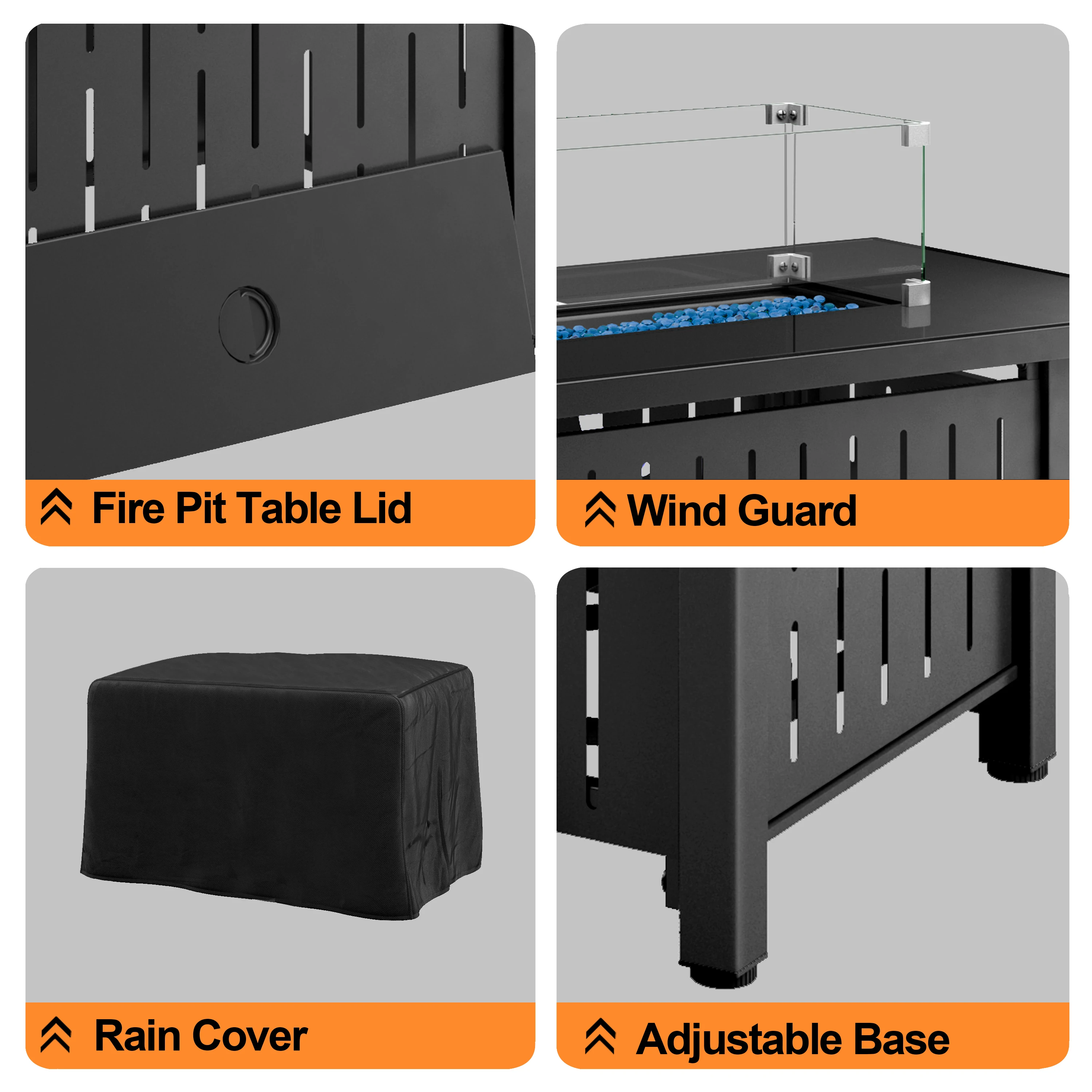 طاولة حفرة نار تعمل بالغاز مقاس 42 بوصة، حفر بروبان بقدرة 5000 وحدة حرارية بريطانية للخارج مع غطاء فولاذي وغطاء مقاوم للماء، طاولة حفرة نار 2 في 1