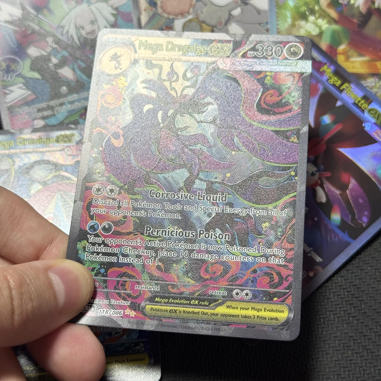 55PCS/Box PTCG Proxy Cards Textured Mega Dragonite Mega Gengar Gardevoir Charizard Espeon Latias Board Game Collectible Cards