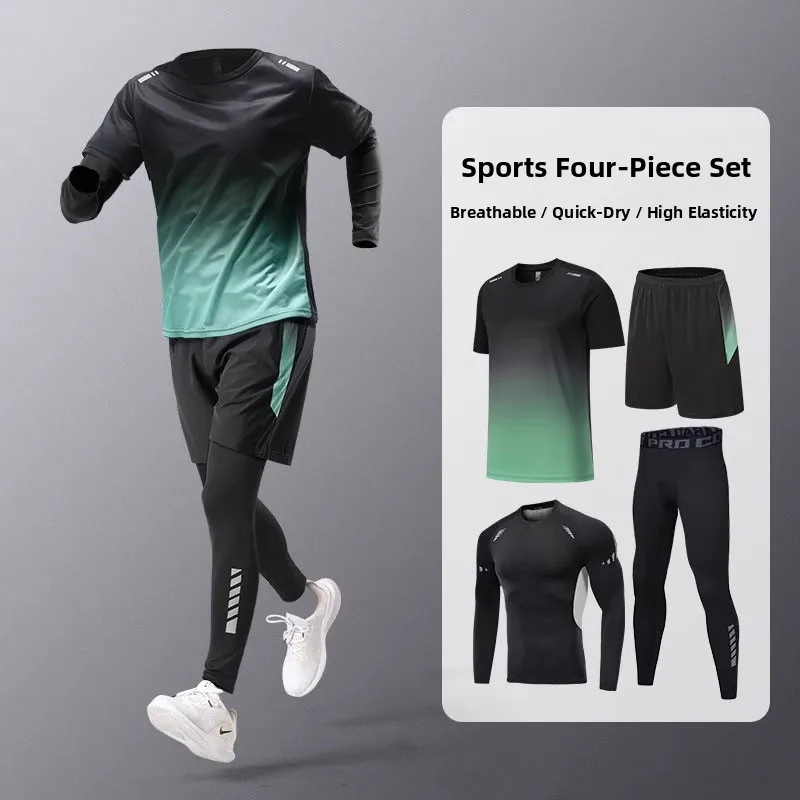 

Мужской комплект для бега: футболка с коротким рукавом и быстросохнущая спортивная одежда для тренировок в зале. Новинка Весна 2026. Повседневная спортивная одежда.
