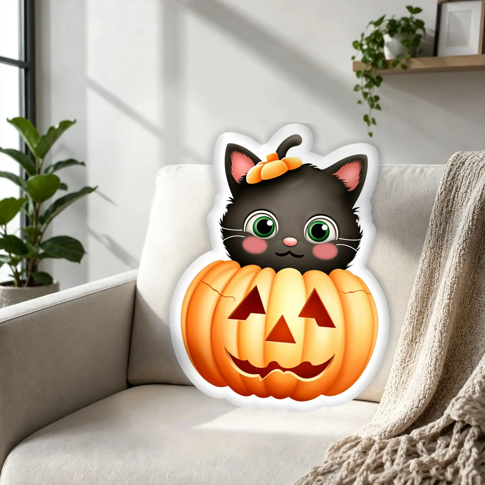 Custom Funny Halloween Gift Pillow Black Cat Funny Soft Cushion DIY Pillows For Bedroom