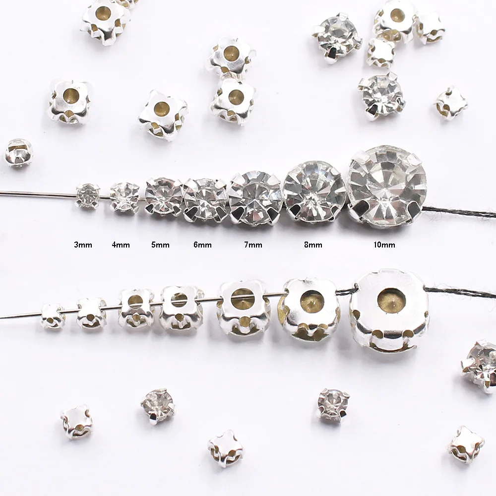 50pcs-500pcs Glass Sew On Rhinestones Gold Claw Shiny Crystal Strass Trim Fabric Stones Beads Sewing Accessories Rhinestones