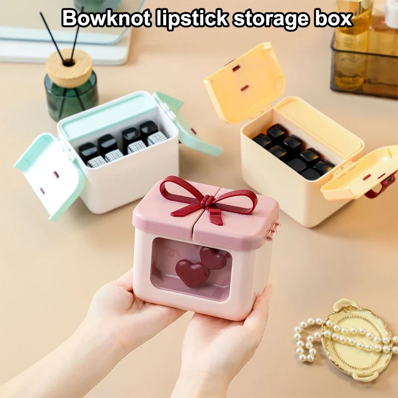 

Bowknot Lipstick Storage Box Dressing Table Cosmetics Storage Box Dormitory Lip Glaze Nail Polish Dustproof Exquisite With Cover