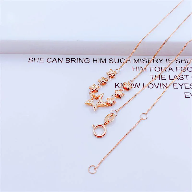 585 Purple Gold Shining Star Necklace Luxury Plated 14K Rose Gold Fashion Hollow out Pendant collarbone Banquet Jewelry Gifts - view 4