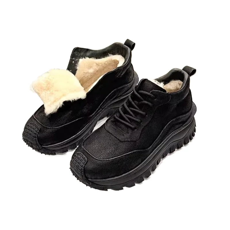 

Fashion Wool Snow Boots Men Shoes Winter Thick Plush Warm Outdoor Anti Slip Sports Casual High Top Genuine Leather Oxford Boots