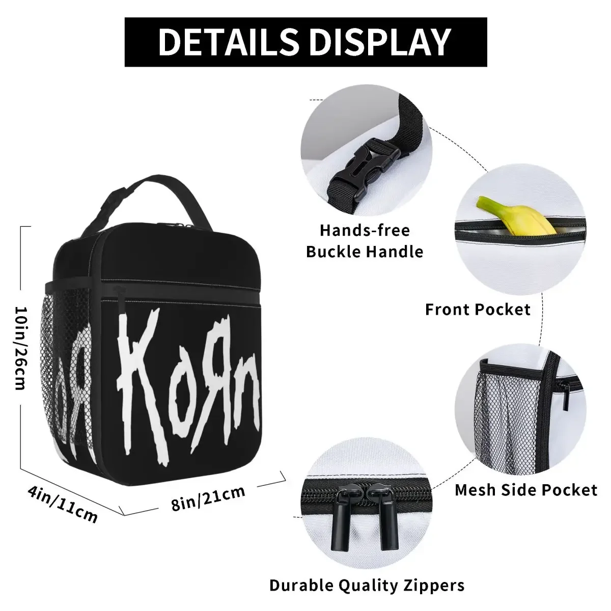 Music Rock Korn Band Insulated Lunch Bag for Women Office Cooler Thermal Food Box Tote Portable Lunch Boxes Container