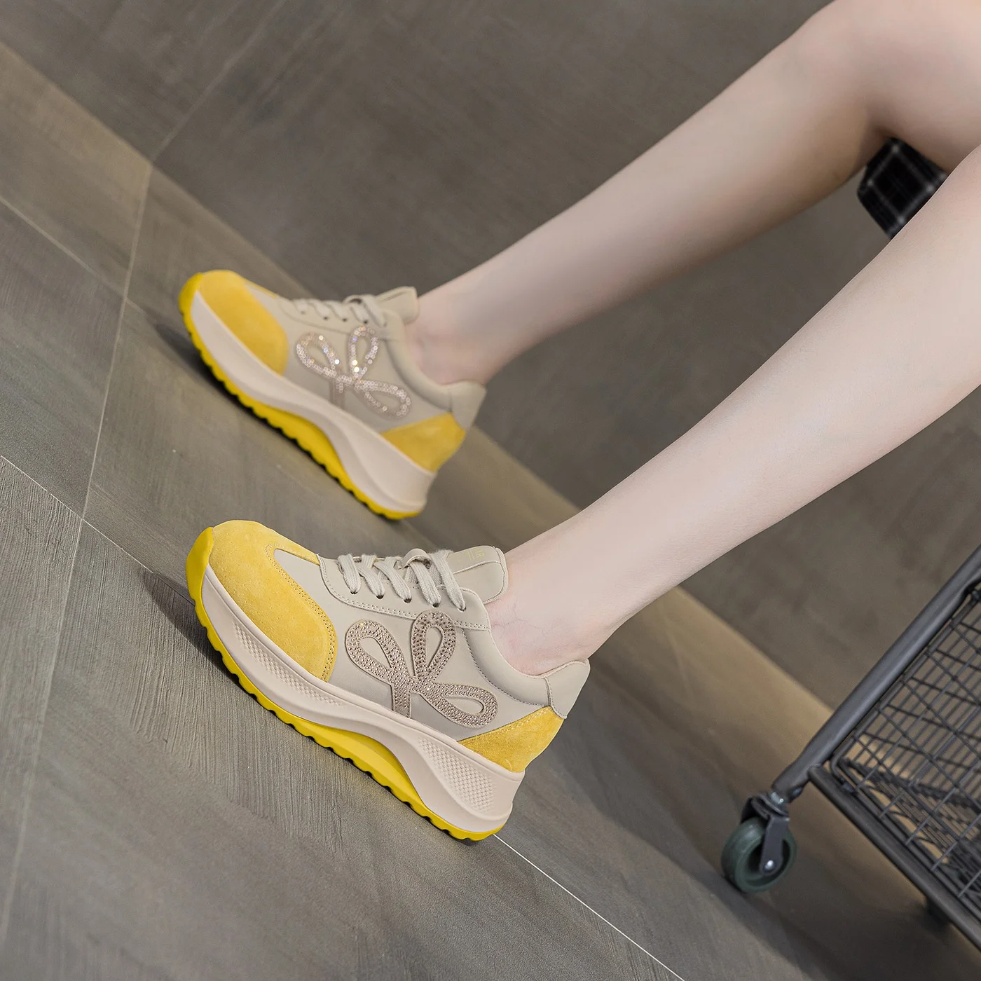 

Women's Thick Bottom Agan Shoes 2025 Autumn New Style Sports Casual Fashion Heightening Women's Shoes Leather Upcycled