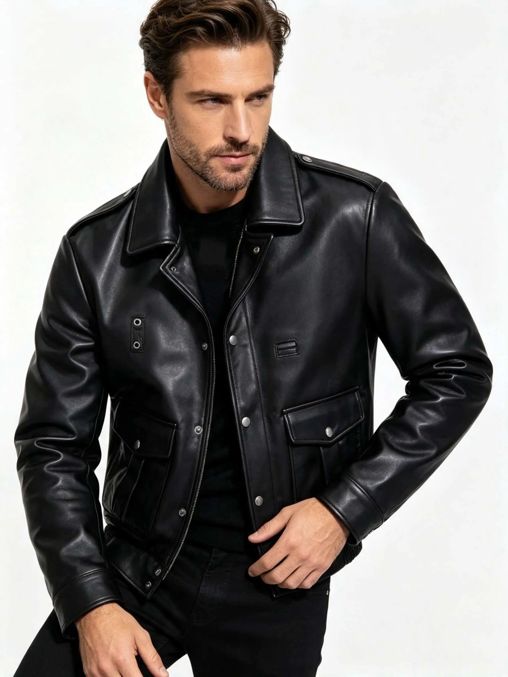 Black Autumn Leather Jacket Men Retro Style Plus Size 5XL Genuine Natural Sheepskin Turn-Down Collar Mounted Police Coat