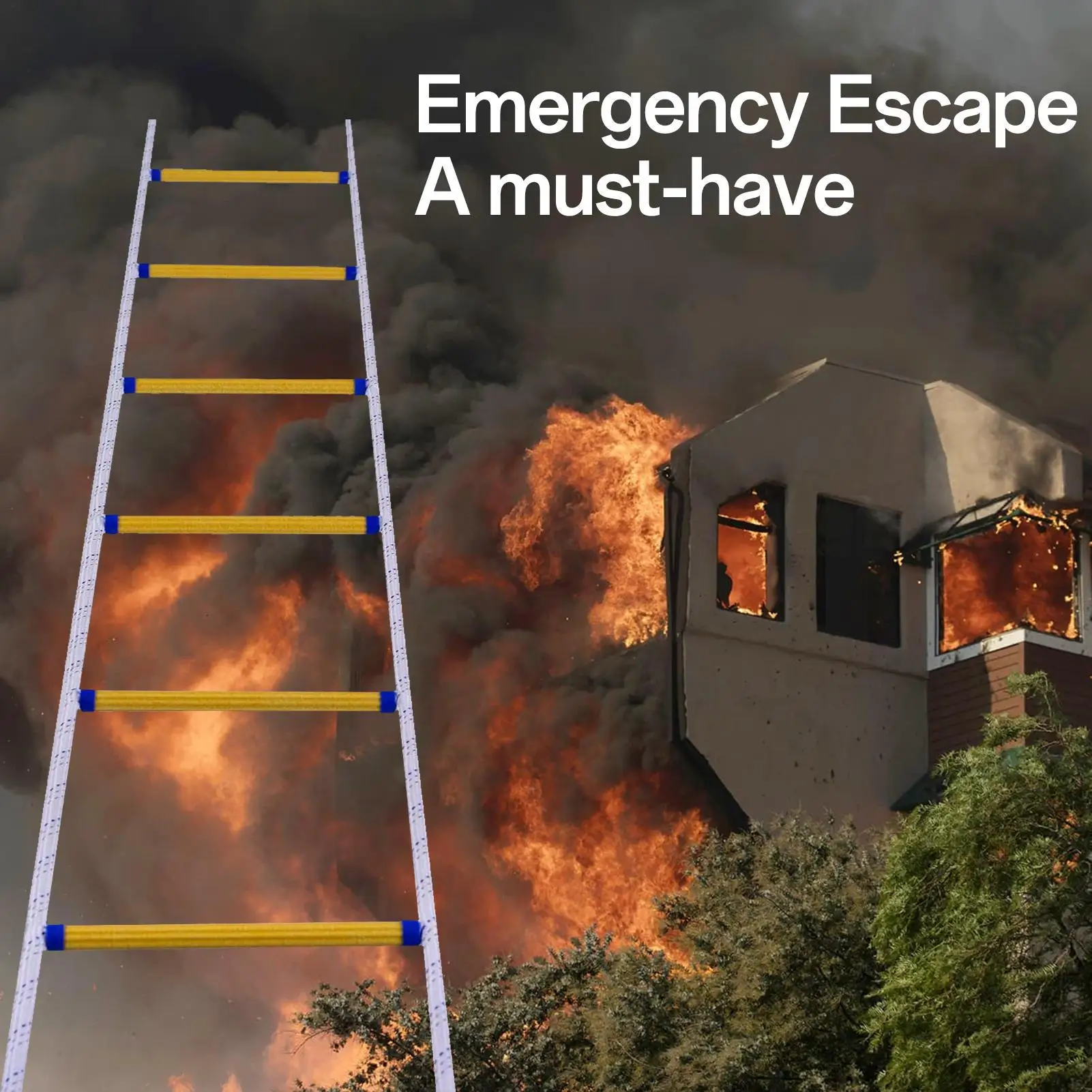 Scala di corda, scala di fuga antincendio di emergenza da 65 piedi Scala di corda di sicurezza resistente ai fiamme con ganci