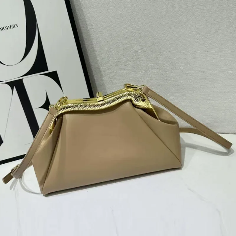 Luxury Vintage Women Handbag Lock PU Leather Clip Bags Female Retro Shoulder Bag Lady Purse Silver Leather Messenger Bags