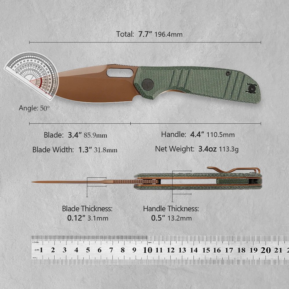 TRIVISA  Pocket Folding Gecko Mini Utility Knife with Clip 14C28N Blade G10 Micarta Handle Fishing  Survival Hunting Outdoor EDC