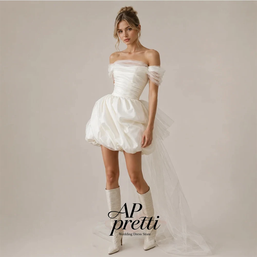 AP pretti Graceful Taffeta Wedding Dresses Strapless Customized Off the Shoulder Mini-Length Bridal Gown A-line Robe De Mariée