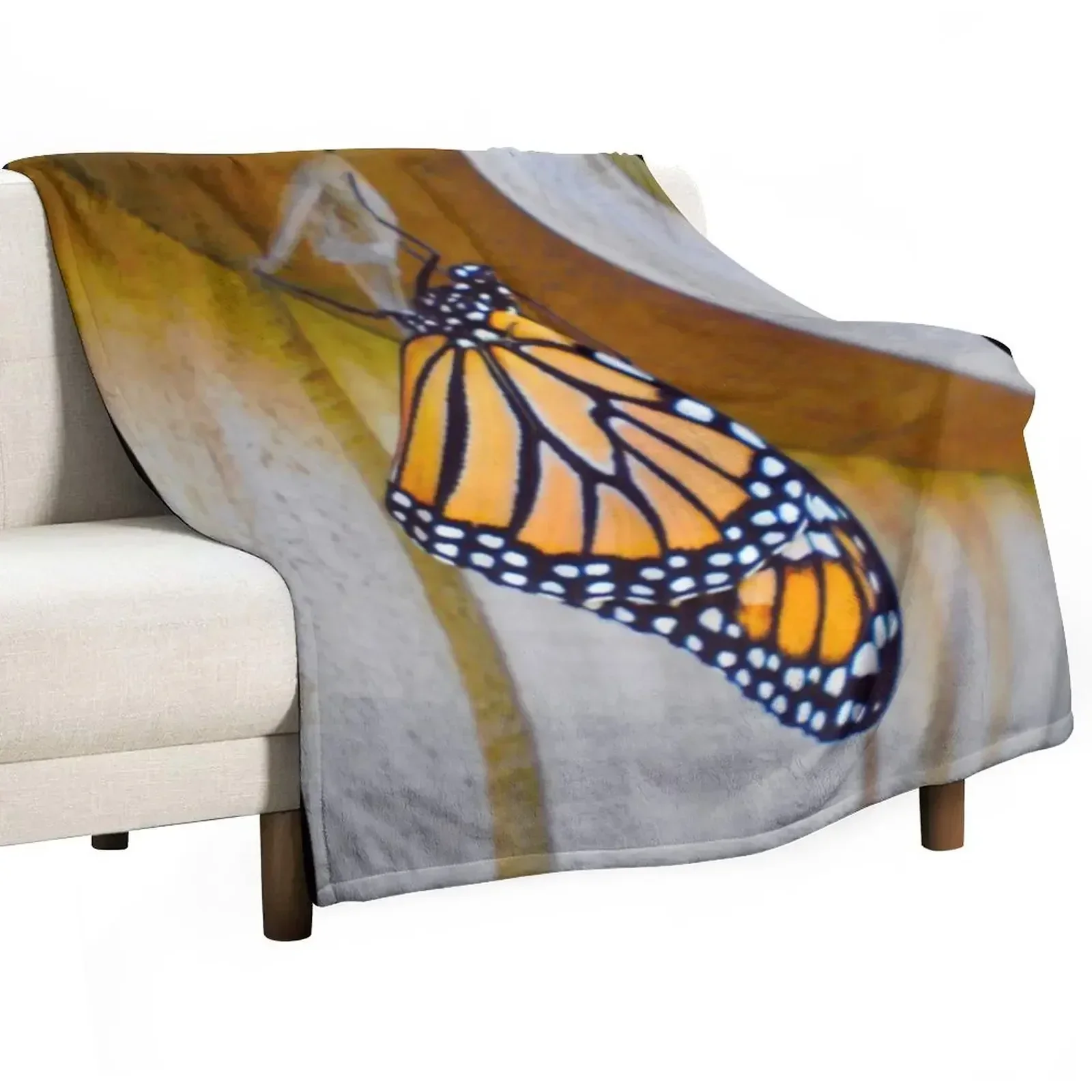 Monarch Butterfly Throw Blanket Camping Decorative Sofa Furry Blankets