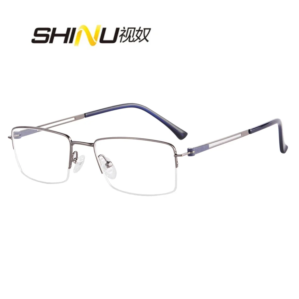 SHINU Men's glasses half frame myopia prescription glasses with lenses blue light blocking computer glasses diopter no CYL