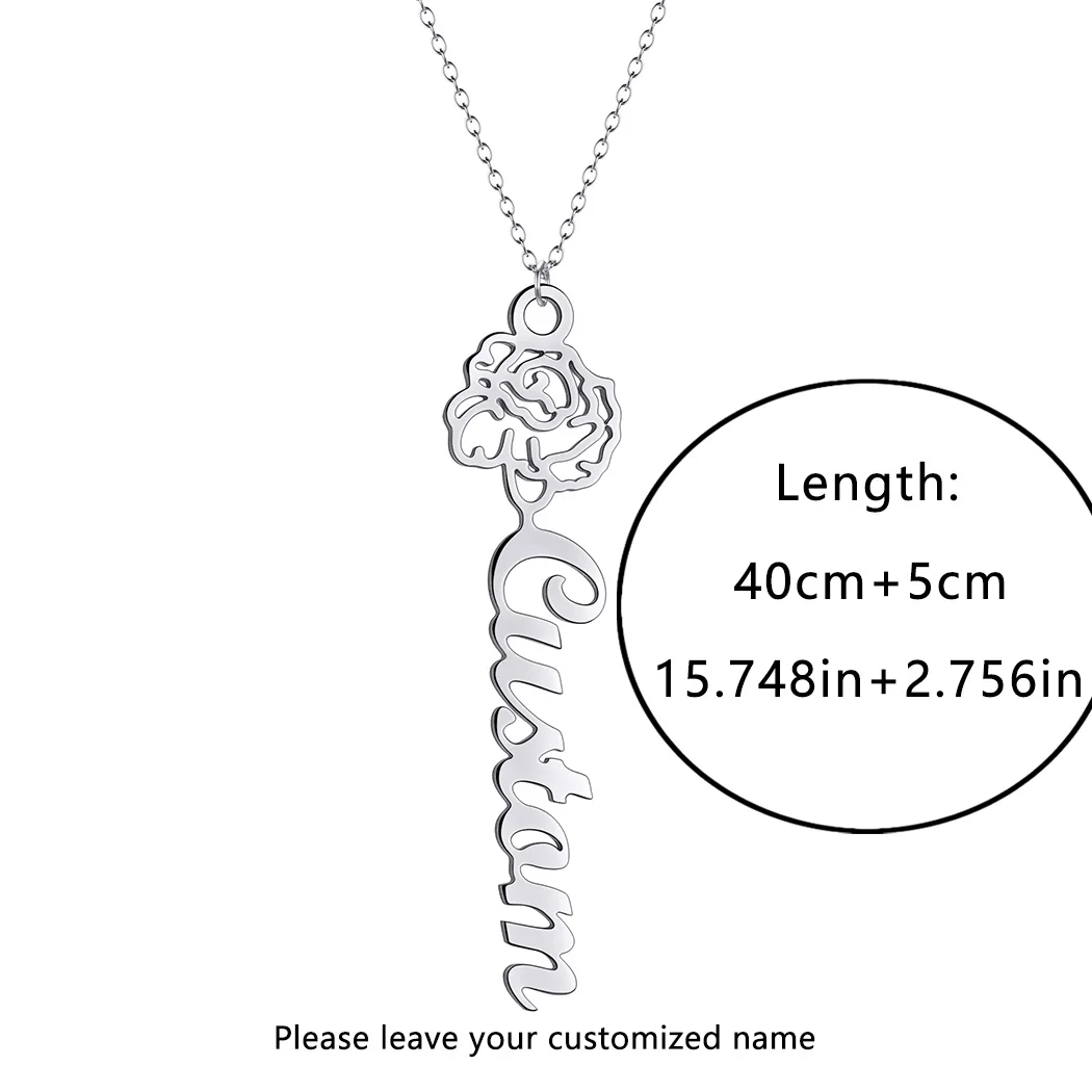 QIAMNI Custom Flower Name Necklace Stainless Steel Pendant Personalized Birth Month Nameplate Choker Lover Jewelry Mother Gift