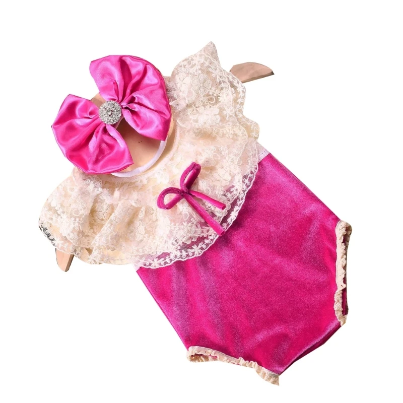 Newborn Photoshoot Props Outfit Bow Headband Romper Baby Christmas Photo Costume