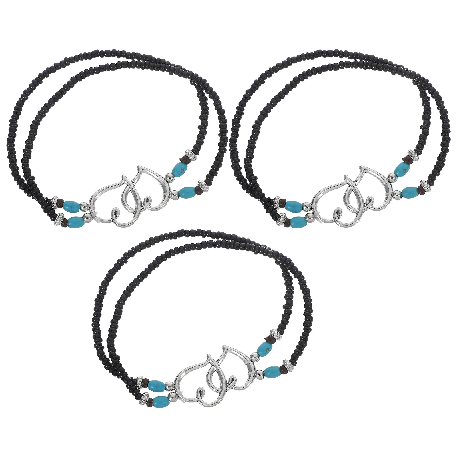 

3Pcs Double Chain Anklet Boho Beach Ankle Chains Heart Charm Summer Plastic Anklets Women Beach Ankle Chain Heart Anklet