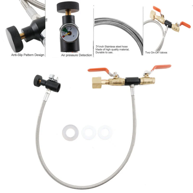 Cilindro De Tanque De Garrafa De Água De Refrigerante, 24 "Mangueira, Estação De Enchimento, Enchimento De Recarga De CO2, Alavanca De Válvula Dupla, Ferramenta De Recarga Rápida