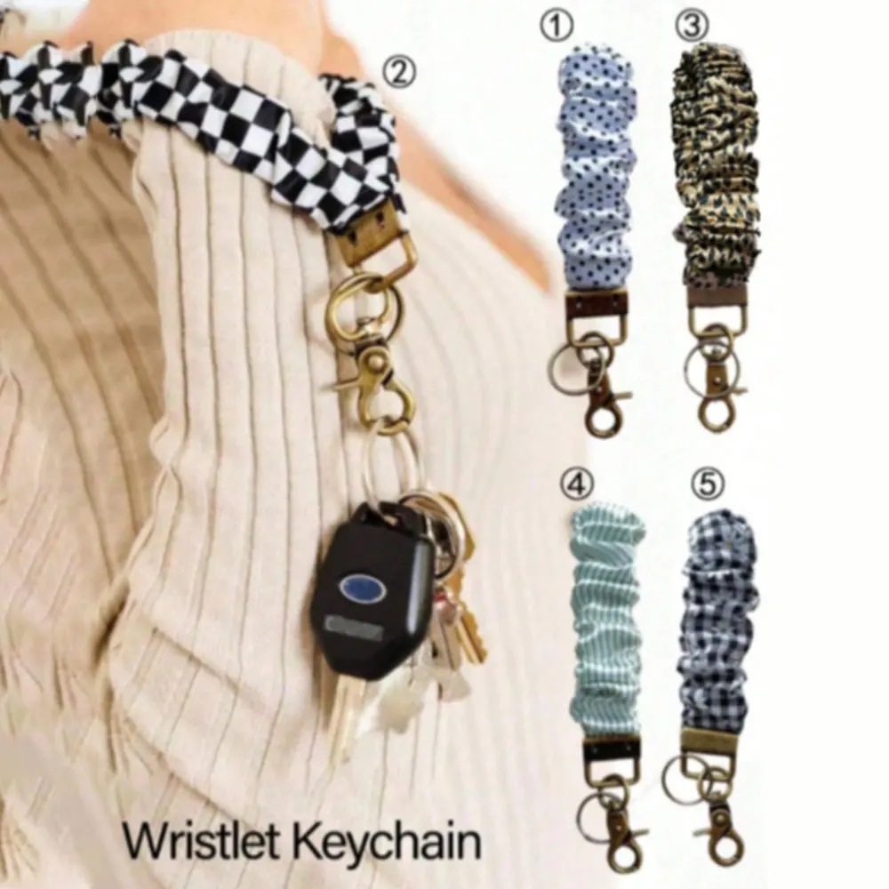 

Women's Wristlet Keychain, Hair Tie Bracelet Key Ring, with Clip, Elastic Wristlet, Car Keychain, Black and White Checkered Pattern, Daisy Pattern, Striped Pattern Gifts for Women, Keychain Wristlet, Gifts for Women