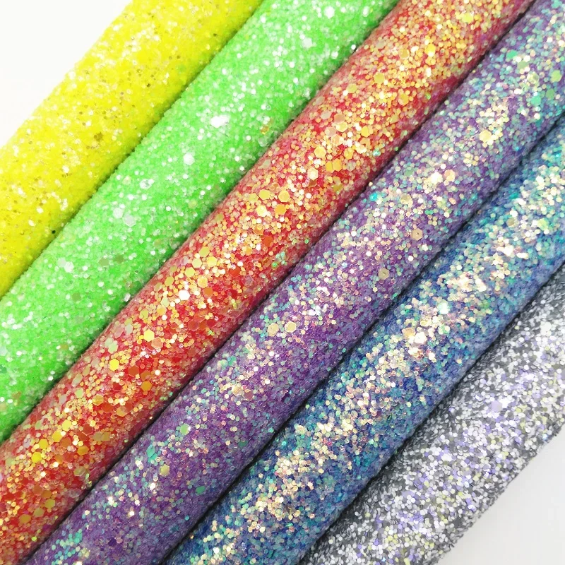 Amonglitter Crystal Chunky Glitter Leather Fabric Sheets, Glitter Fabric for DIY Bows Bags and Shoes 21x29cm A4 size MB015