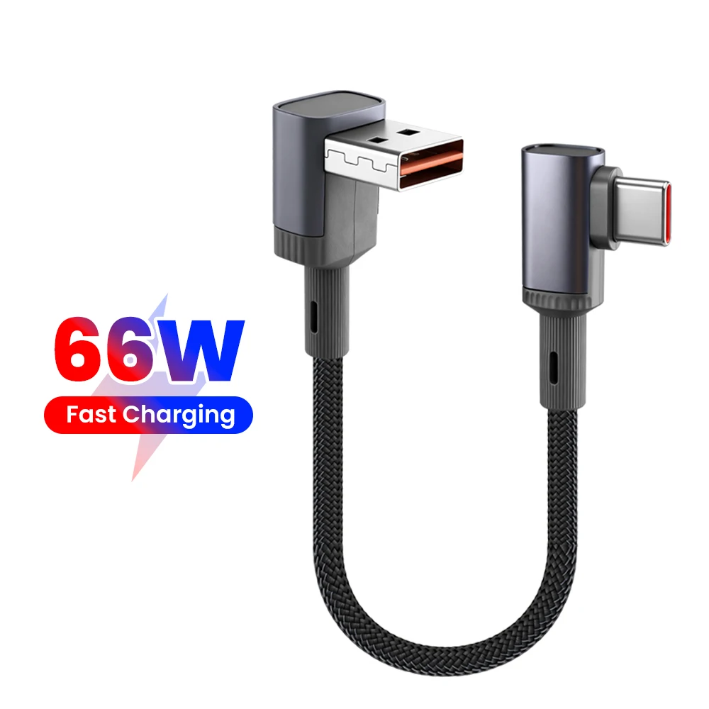 66W 90 ° Kabel USB A na USB-C z kolankiem, przenośny, szybkie ładowanie, krótki kabel do transmisji danych do iPhone 16/17, Samsung, Xiaomi, Huawei, 15cm/25cm/50cm — 2