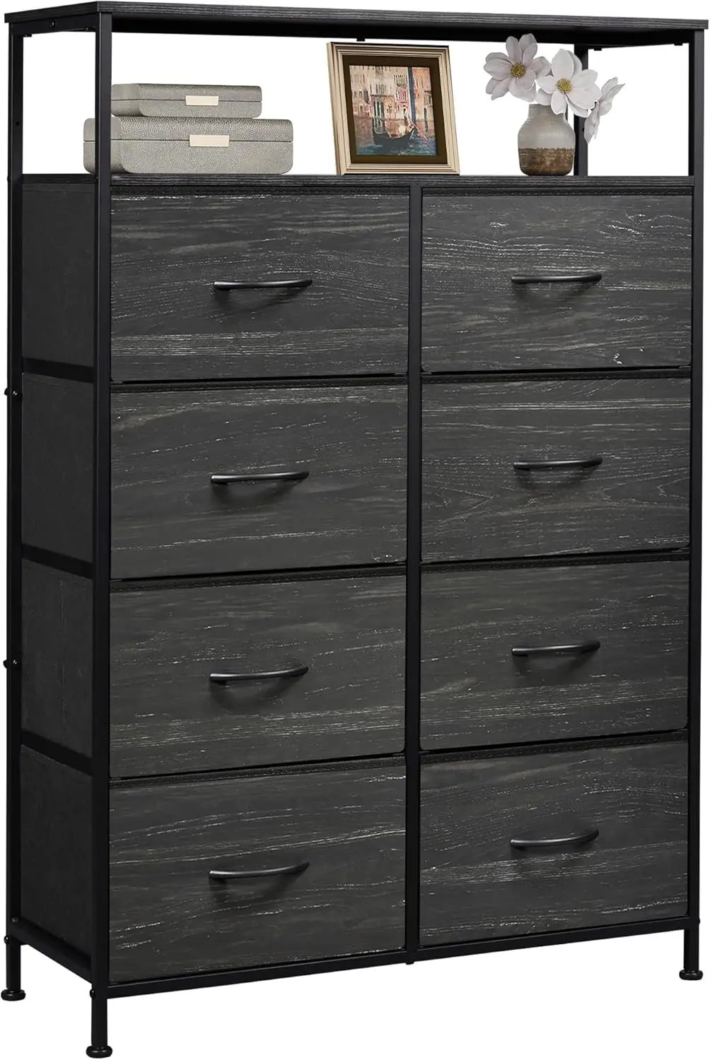 

Fabric Dresser for Bedroom with Open Shelves, Tall Dresser with 8 Drawers, Storage Tower with Fabric Bins, Chest of Drawer