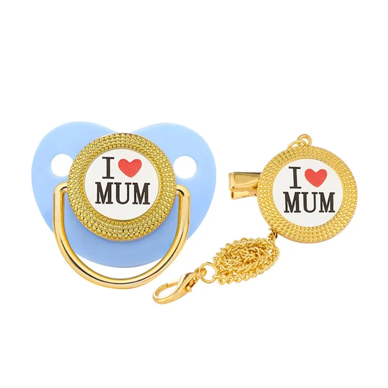 I Love Mum Dad Baby Fopspeenketting Clip Set Geen Zirkoon Pasgeboren Fopspeen voor Jongens Meisjes Peuter Siliconen Dummy Baby Douche Cadeau