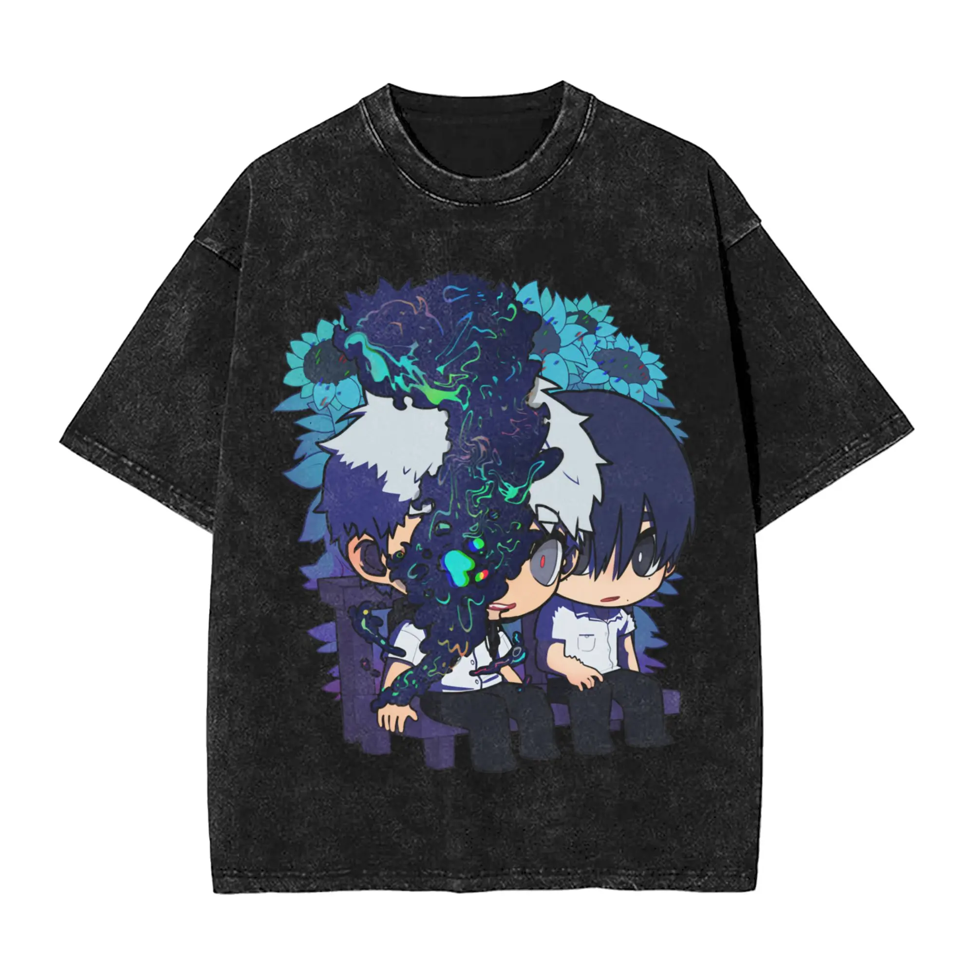 Washed T Shirts The Summer Hikaru Died Fashion T-Shirts High Street Hikaru Monster Streetwear Short Sleeve Summer Tops Tees