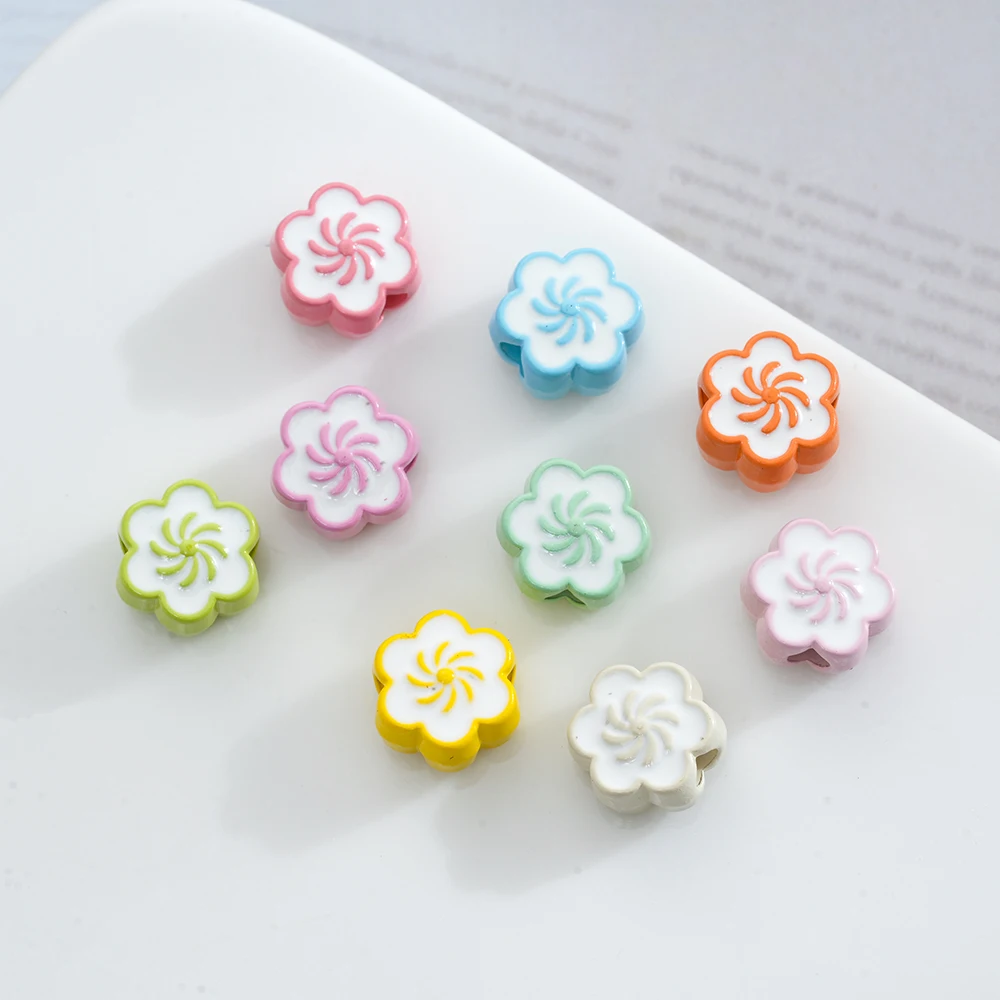 5Pcs 9mm Kawaii Baking Paint Flower Alloy Beads Charms For DIY Jewelry Making Phone Chian Earrings Bracelet Accessories Findings