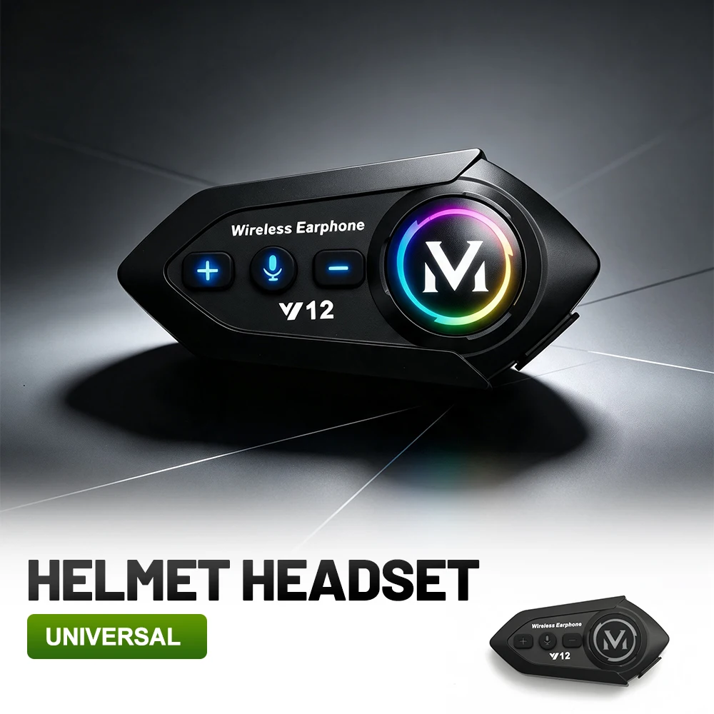 Y12 Dual Mic Bluetooth Helmet Intercom,500M,Voice Control,Music Sharing,IP56 Waterproof Moto Hands‑Free Headset