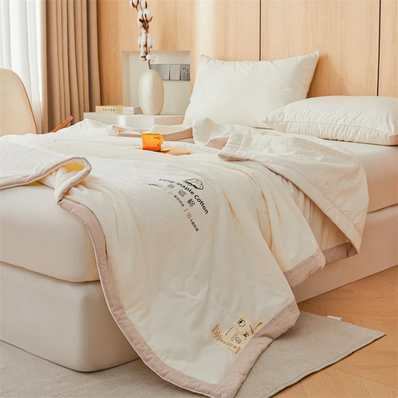 200X230Cm White Pure Cotton Summer Quilt Soft Skin-Friendly Natural Plant Fabric Double Blanket Cozy Home Textile for Dorm Home