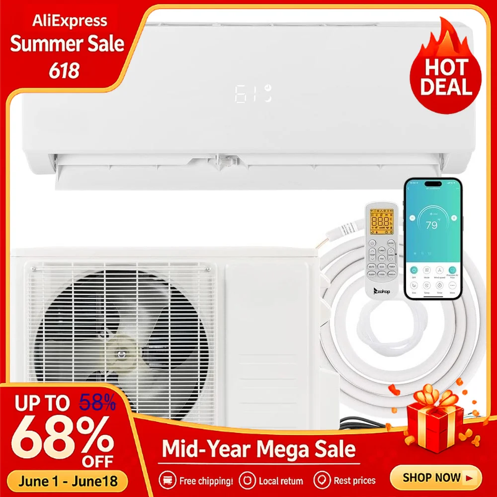 9,000 BTU Mini Split Air Conditioner Inverter, 20 SEER 115V Energy Saving SplitSystem AC w PreCharged Condenser, Heat Pump