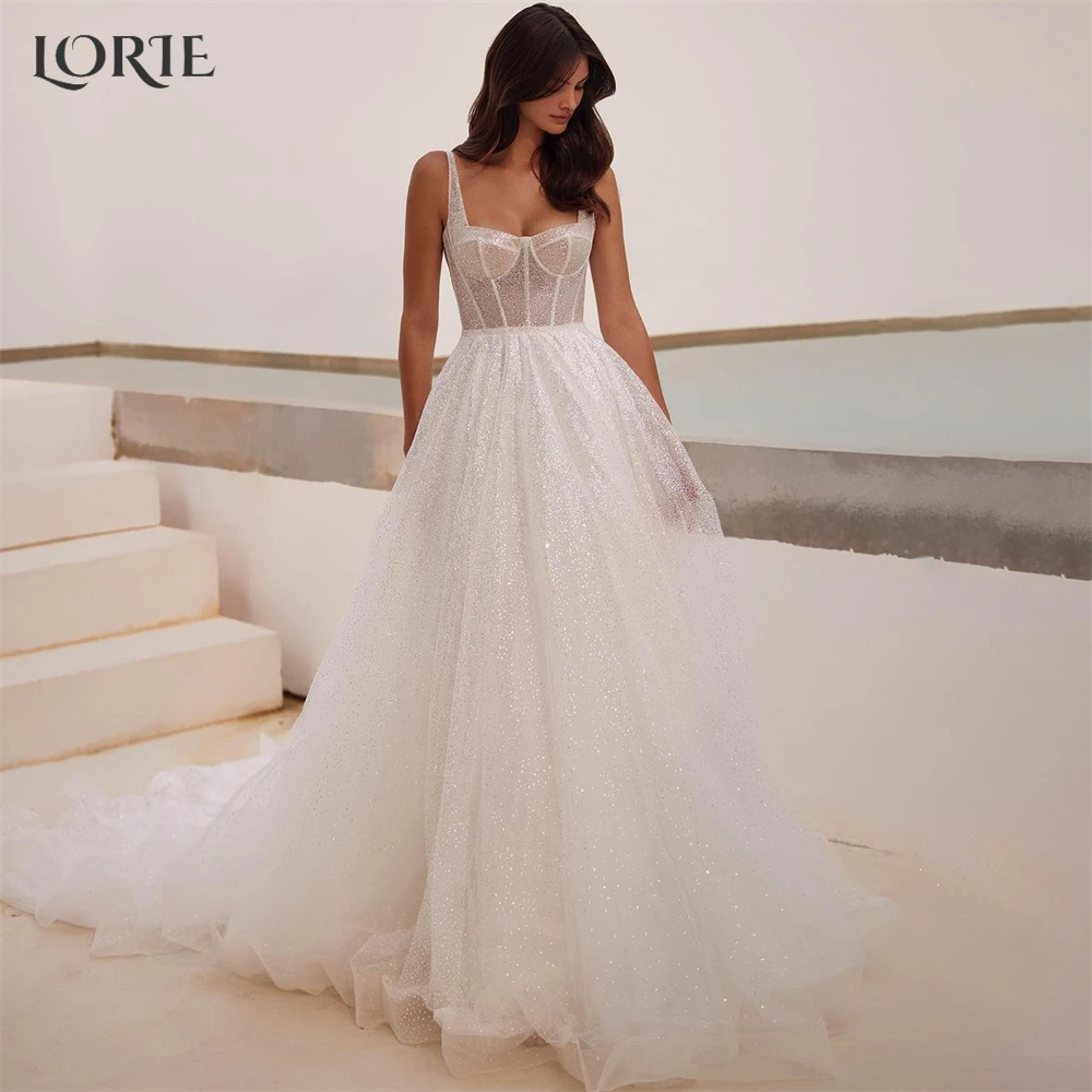 LORIE Vintage Glitter Wedding Dress Sweetheart A-Line Shiny Backless Bridal Gown Princess Sparkly Sequin Bride Dress Customized