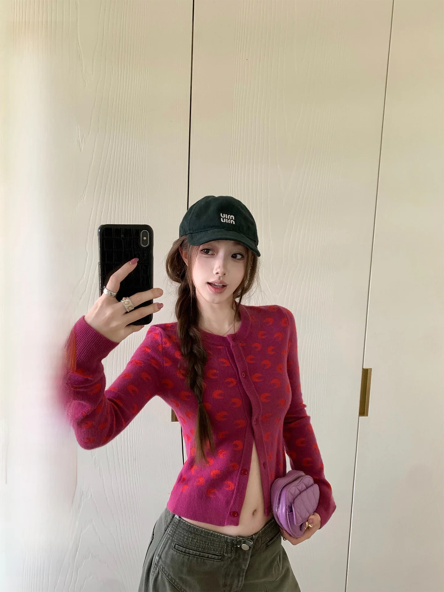 

Chestnut a Knitted Open Cardigan Korean Sle Mooake Pattern Soft Polyester Fiber Long Sve Spring Youth Women's Swe...