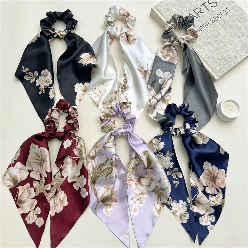 

6PCS Big Peony Triangle Towel Elastic Elastic Large Intestine Hair Rope Ponytail Tie Hair Ribbon Headrope Hair Accessories