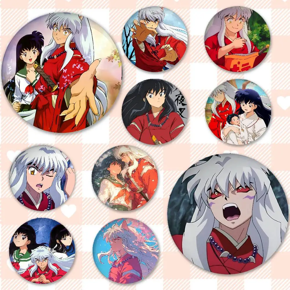 Anime I-Inuyashas Badges Peripheral Lapel Pins Tinplate Round Brooch For Shoulder Bag Accessories Souvenir Gifts