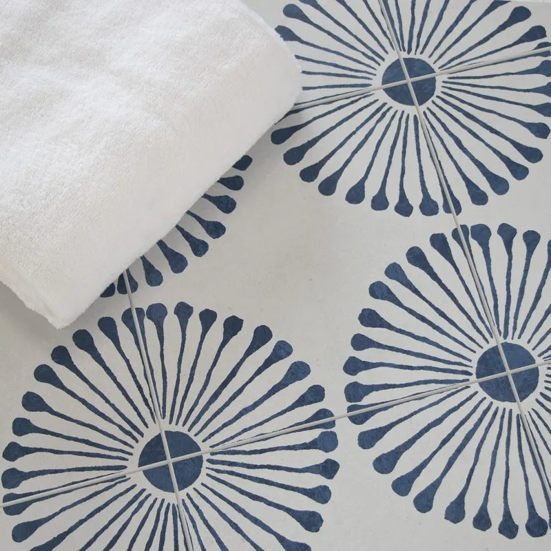 

Peel and Stick Floor and Wall Tile for Bathroom Kitchen - SPC Vinyl Self Adhesive Flooring 9x9In Blue Sunflower Patterned Groutb