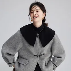 Grey Double-Sided Cashmere Coat For Women In Autumn And Winter 2023, New High-End Doll Neck Shawl For A Niche Simple And Fashion