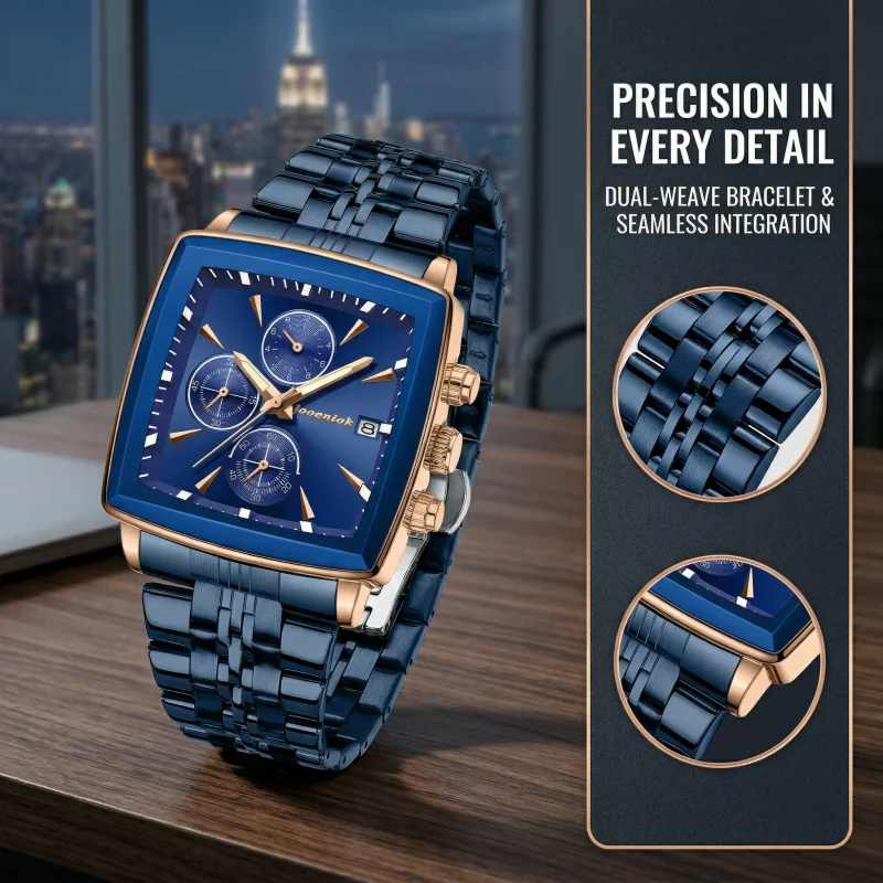 

2026 NEW Luxury Military Man Watch Square Waterproof Luminous Date Week Men Watch Stainless Steel Quartz Men's Watches Reloj+box