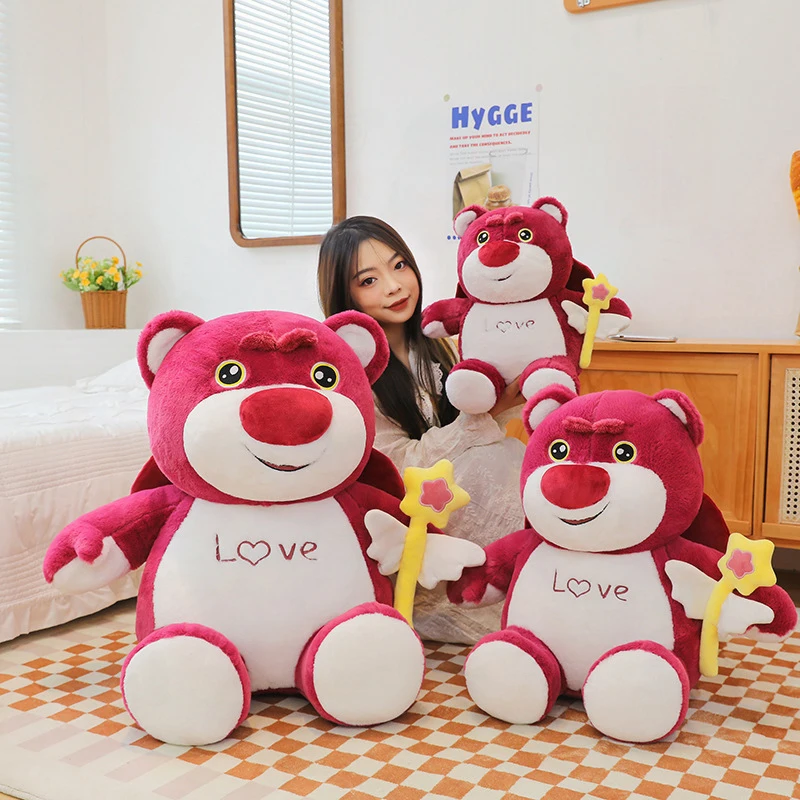 

Cute Kawaii Strawberry Bear Plush Toy Holding Magic Wand Lotso Stuffed Doll Soft Lovely Pink Bear for Kids Birthday Xmas Gift