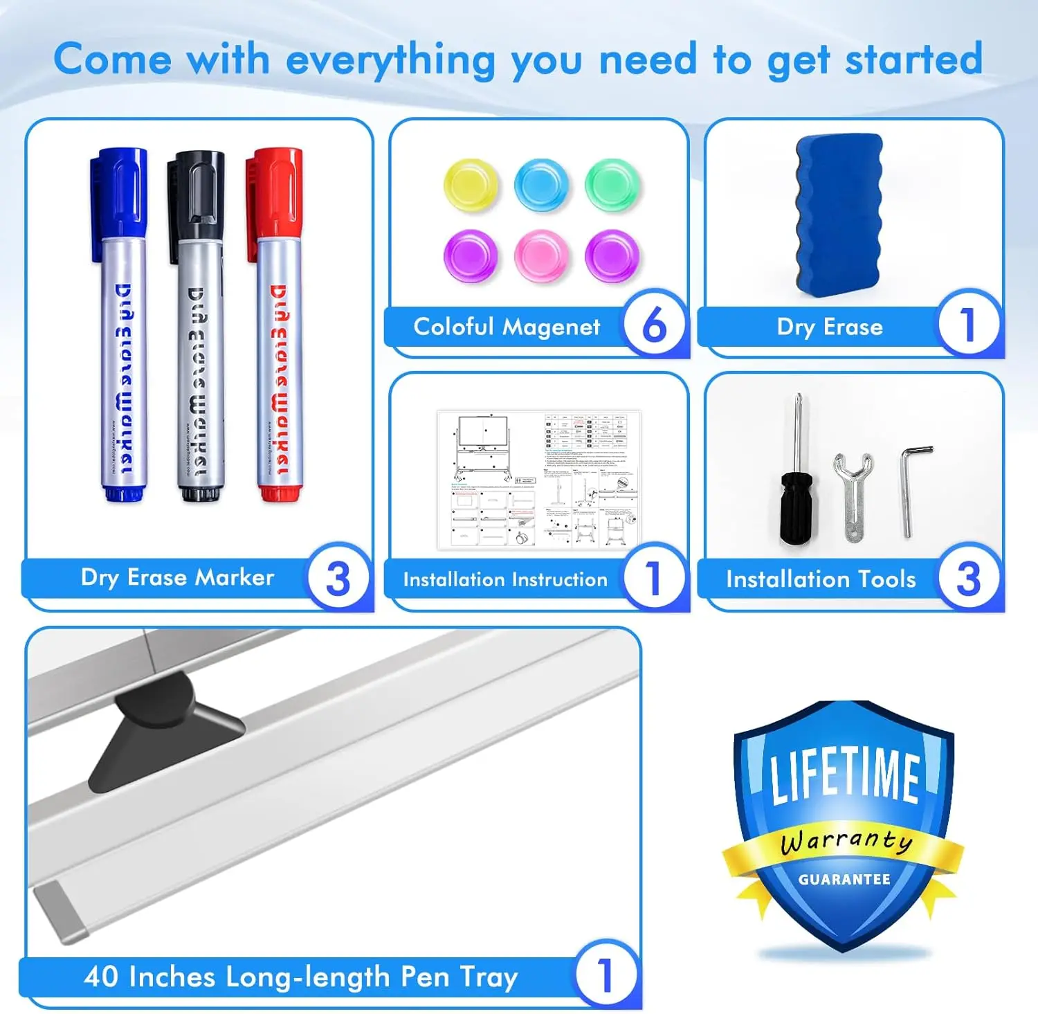 Quadro Branco Magnético Dupla Face Grande com Rodas, 72x40 Polegadas, para Escritório, Escola e Casa