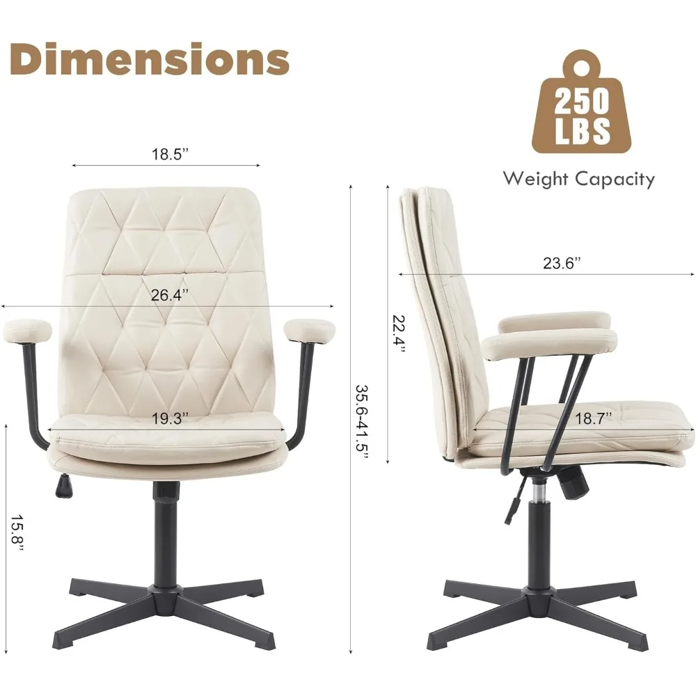 Silla de escritorio ergonómica sin ruedas, asiento entrecruzado ajustable con reposabrazos, respaldo medio giratorio, ejecutivo, para el hogar y la Oficina