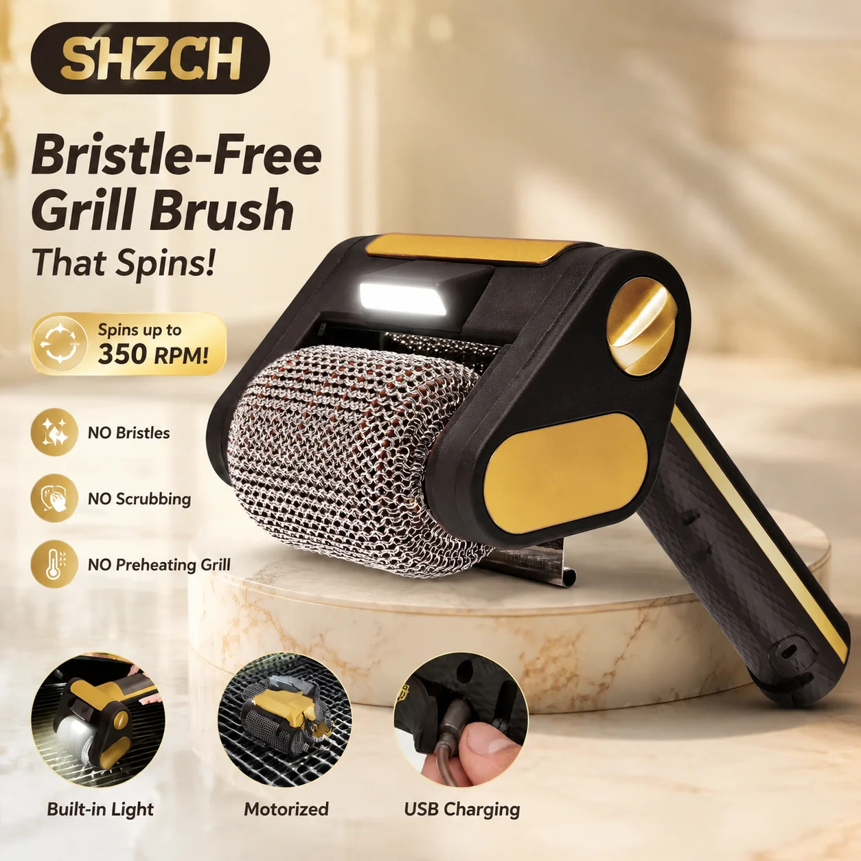Electric Grill Cleaner Stainless Steel Roller Grill Cleaner Brush Rechargeable Grill Cleaning Scrub Brush Barbecue Cleaner Tool