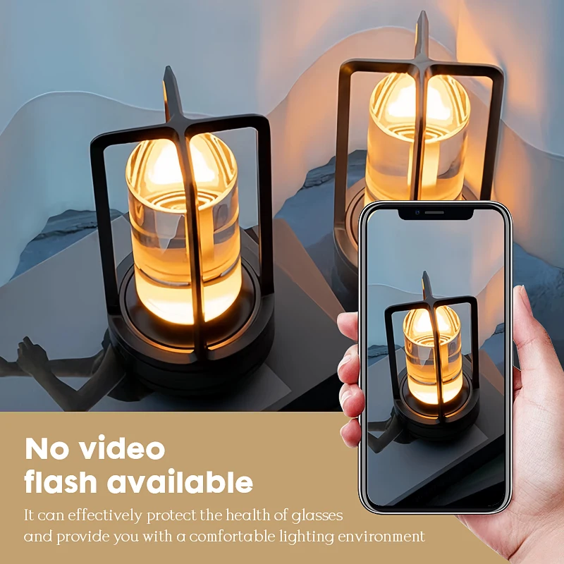 LED Table Lamp 3 Colors Bedside Creative Ambient Light Rechargeable Metal Desktop Night Light Reading Lamp Decoration Lights