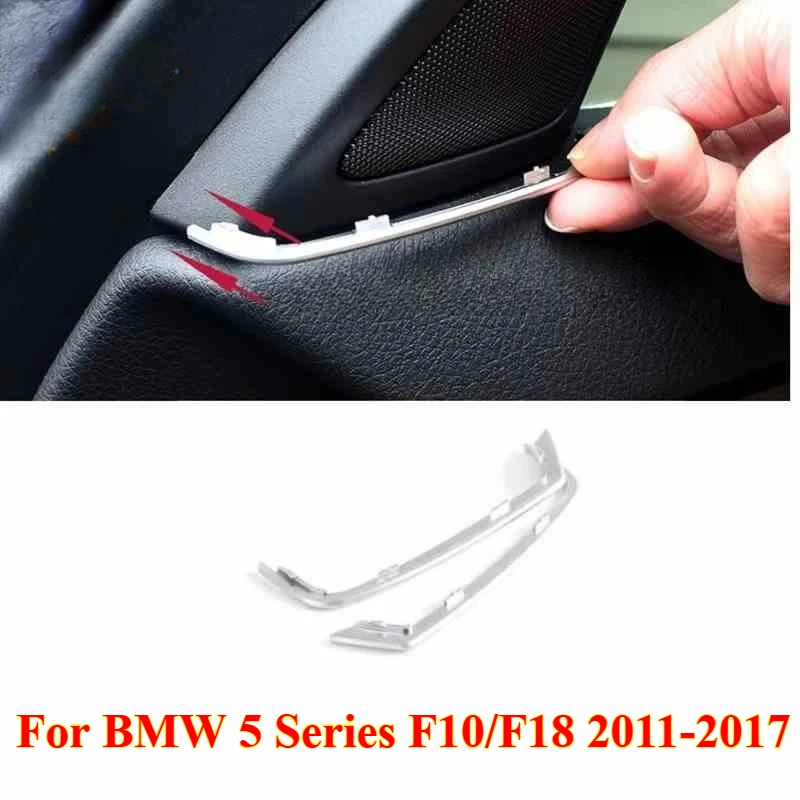 

2PCS Front Door Speaker Cover Gap Trim Silver ABS Interior Mouldings for BMW 5 Series F10/F18 2011-2017 Car Interior Accessories