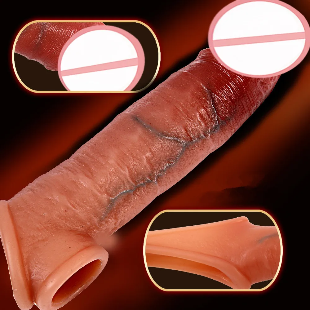 Realistic Penis Sleeve Enlargement Sleeve Reusable Silicone Condom sex toys for Man dick Extend Delayed Ejaculation Cock ring 18