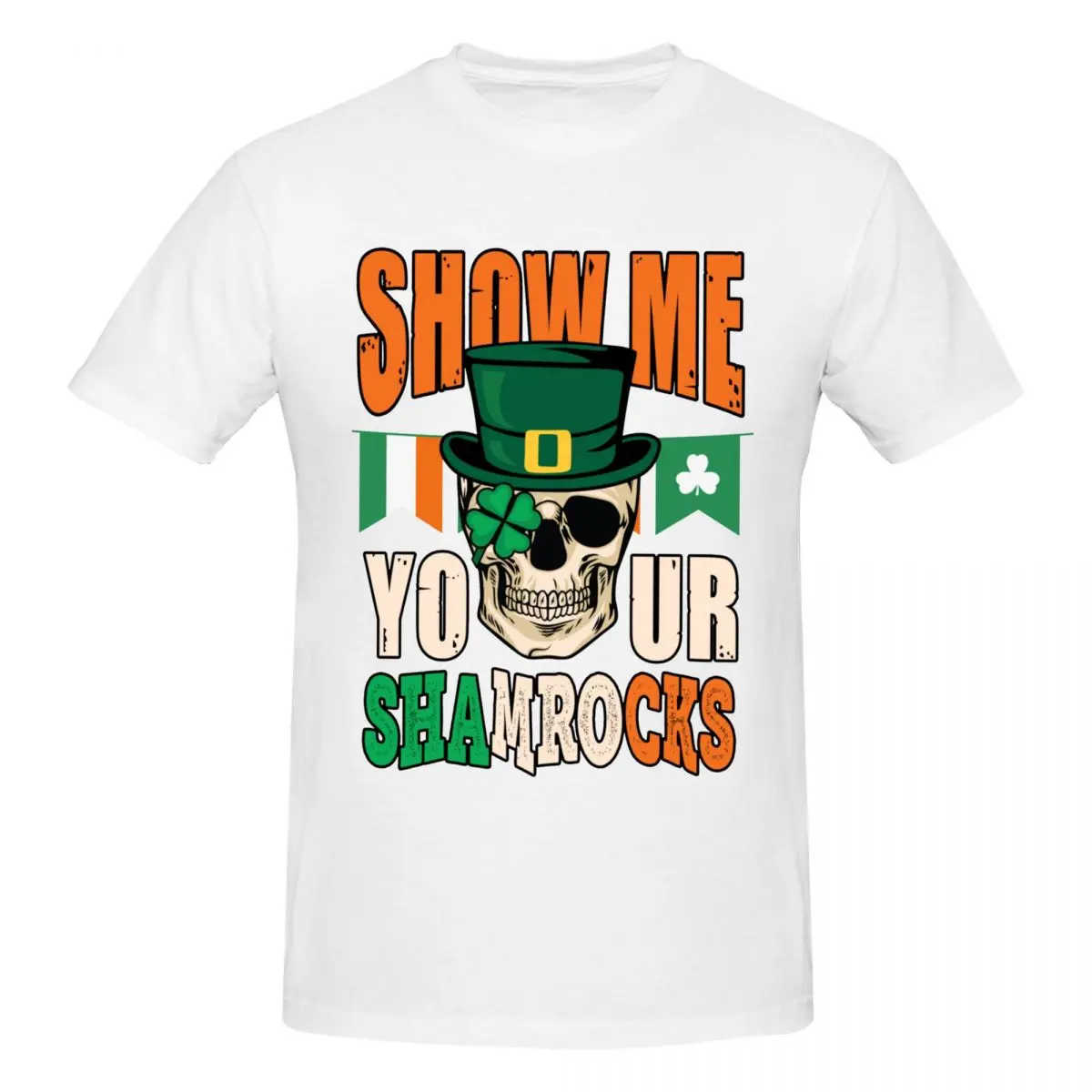 Men Show Me Your Shamrocks St Patrick's Day T Shirt Vintage Plus Size Cotton Sleeve Men Tshirt