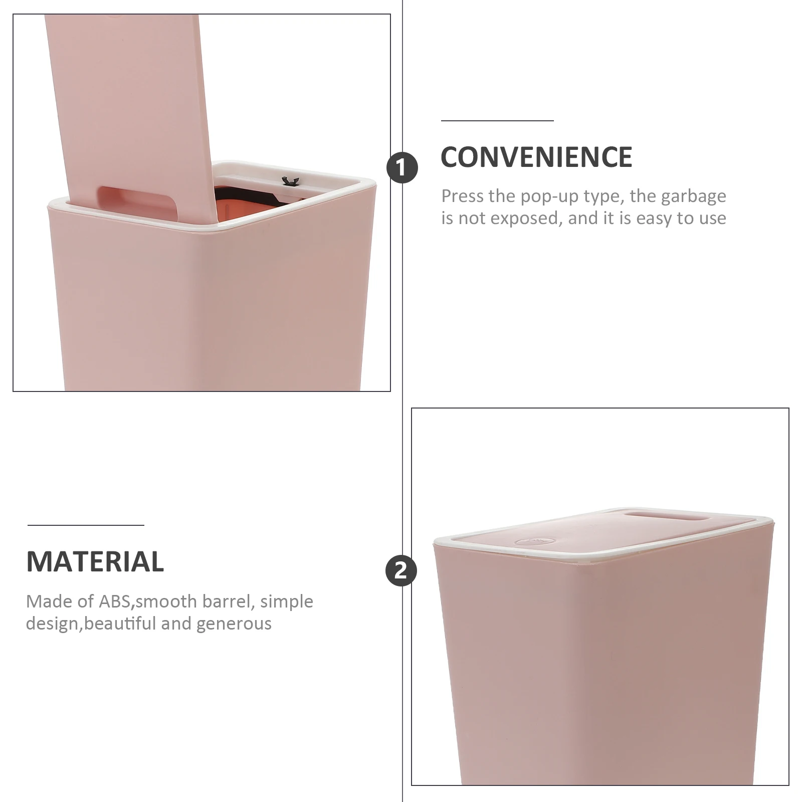 

with Cover Push Trash Can Office Garbage Lid Abs Kitchen Waste Container Bin for Home